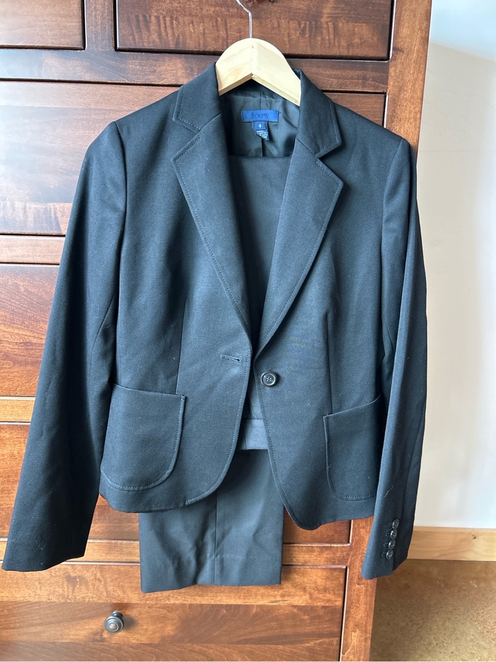 J.Crew Women’s 3 Piece Black Wool Suit Blazer Pants Skirt Size 4